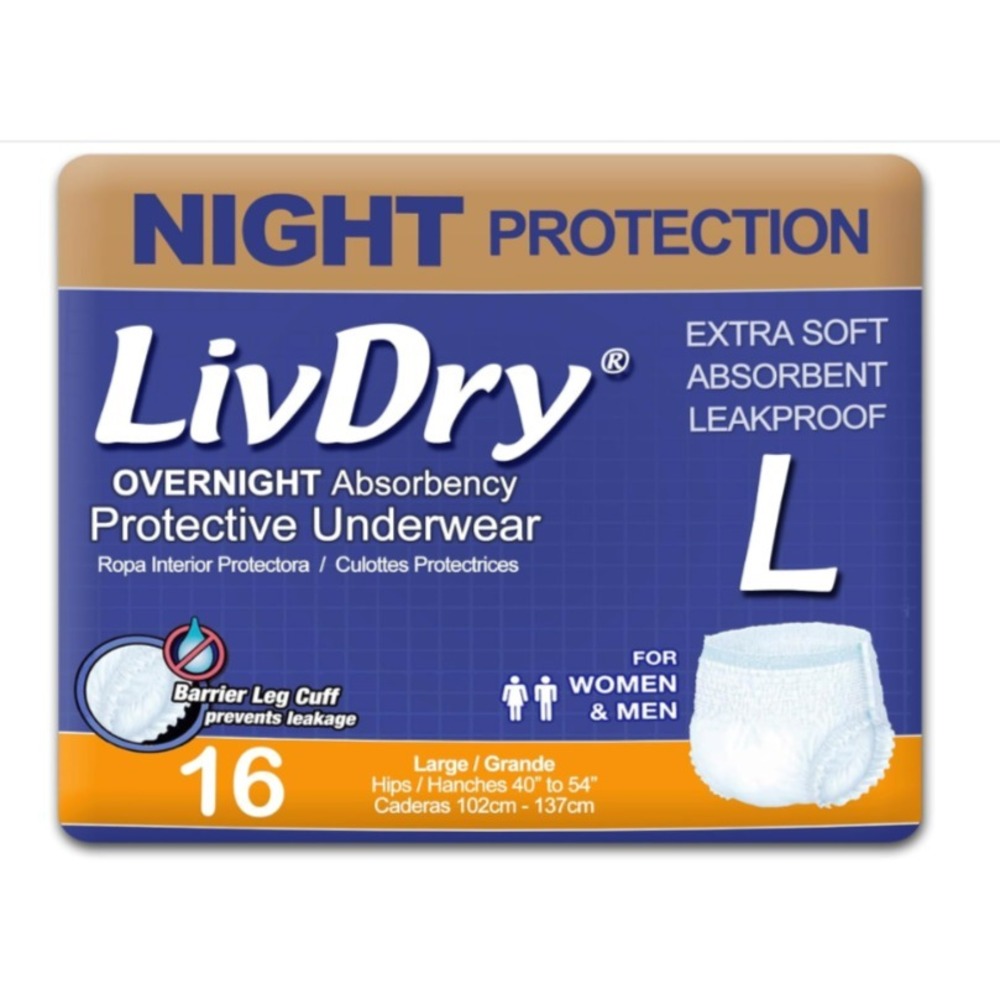 LivDry Adult Underwear Super Absorbency Size L 16 Count Unisex‎